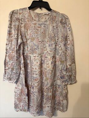 Olivaceous Cream Floral Print Long-Sleeve Tiered Dress